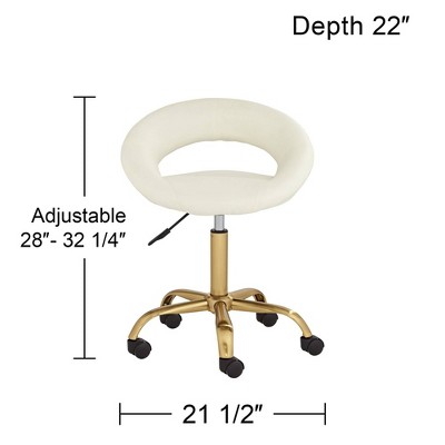 White Faux Leather Armless Adjustable Office Chair with Gold Base