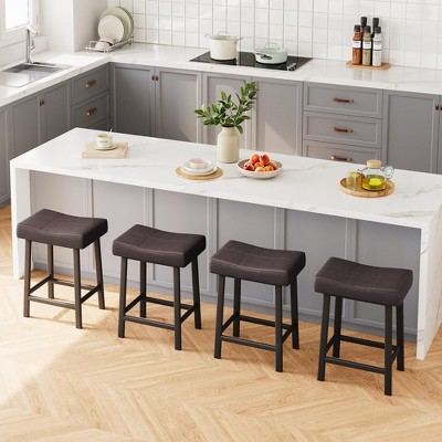 24 Inch Backless Saddle Barstools Set of 2/4, Counter Height Upholstered Padded Barstools with Curved Surface