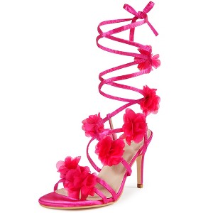 BLISSFUL STEP Women's Lace Up Flower Decor Stiletto Heel Sandals - 1 of 3