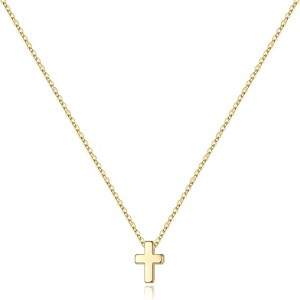 Dainty Side Cross Necklace 14K Gold Plated Layered Choker Gift for Girls Tiny Cross Gold - 1 of 4