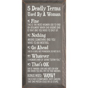 Slickblue Humorous Wood Wall Sign – 5 Deadly Woman Terms Explained – Rustic Home or Office Decor 9x18 - 1 of 3