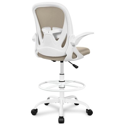 KERDOM Drafting Chair Tall Office Chair with Flip-up Armrests Executive Ergonomic Computer Chair, Khaki