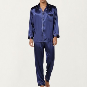 Anna-Kaci Men's 2-Piece Set Satin Pajamas with Contrast Piping and Button-Up Top - 1 of 4