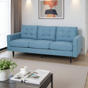 Fabric Contemporary 3-Seater Sofa with Button Tufted Waffle Stitch - 1 of 4