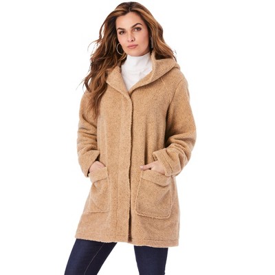 Roaman's Women's Plus Size Mid Weight Hooded Teddy Coat