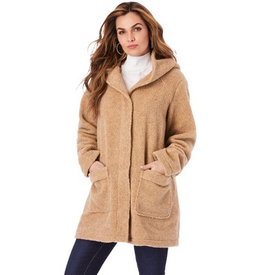 Roaman's Women's Plus Size Hooded Textured Fleece Coat, M - Soft Camel :  Target