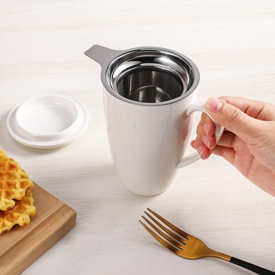 Ceramics Tea Cup with Loose Leaf Infuser and Lid,16 oz,Microwave and Dishwasher Safe Coffee Mug, Modern Herbal Tea Strainer,Gifts for Tea Lover