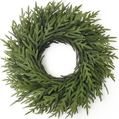 Attop 26" Pine Wreath for Front Door, Artificial Christmas Wreaths Faux Green Fake Pine Needles Wreath