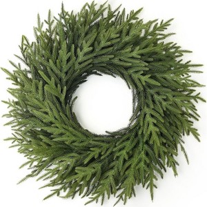 Attop 26" Pine Wreath for Front Door, Artificial Christmas Wreaths Faux Green Fake Pine Needles Wreath - 1 of 4