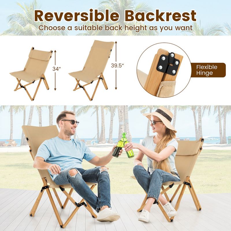 Tangkula Outdoor Adjustable Backrest Chair Folding Camping Chair Bamboo w/ Carrying Bag, 5 of 8