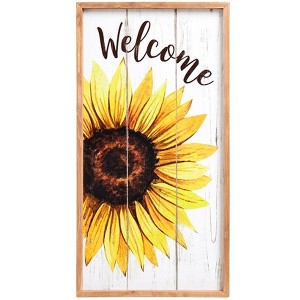 The Lakeside Collection Sunflower Welcome Sign LED Candle With Ring Or Storage 2 Piece Set - Sunflower Wall Sign - 1 of 2