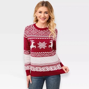 Pullover Christmas Sweaters for Women Long Sleeve Crew Neck Sweater with Snowflakes Pattern Sweater Jacquard Knit Sweater - 1 of 4