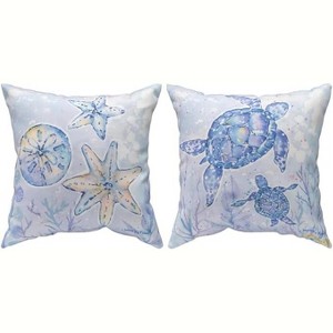 Manual Woodworkers and Weavers Sea Creatures Climaweave Throw Pillow, 18" x 18" Cushion in White/Blue Multi with Polyester Fill - 1 of 3
