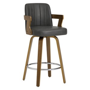 Bekrvio 26" Swivel Counter Height Bar Stools Set of 1/2/3/4,Faux Leather Upholstered Bar Chairs with Back & Arm for Kitchen Island,Black - 1 of 4