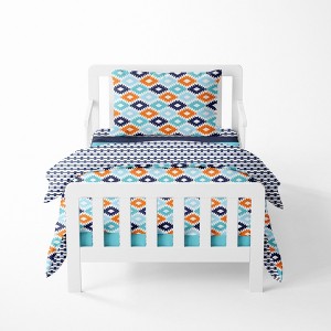 Bacati - Aztec Print Liam Aqua Orange Navy 4 pc Toddler Bedding Set - 1 of 4