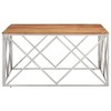 vidaXL Coffee Table Silver Stainless Steel and Solid Acacia Wood - 3 of 4