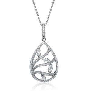 Guili Stylish Sterling Silver White Gold Plated Cubic Zirconia Drop Pendant for a Trendy and Chic Look, Perfect for Daily Wear Always - 1 of 3