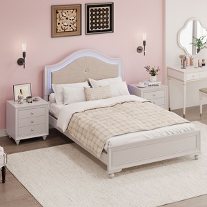 VYNXARIA Cream Grey Full Size 3-Piece Bedroom Set with Upholstered Bed and Nightstands - 1 of 4