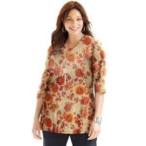 Catherines Women's Plus Size Easy Fit 3/4-Sleeve V-Neck Tunic - 1 of 4