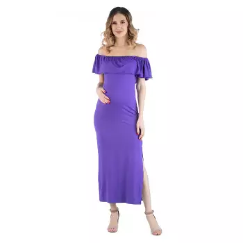 Womens Cap Sleeve V Neck Maxi Dress-purple-s : Target
