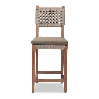 Gray Woven Rope and Mahogany Counter Stool