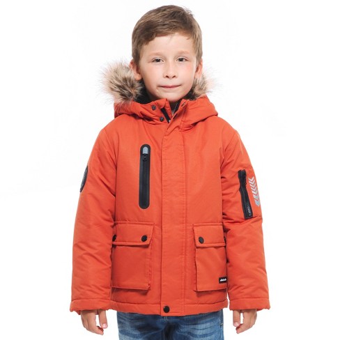 Rokka rolla Boys Winter Coat With Faux Fur Hood Parka Jacket mandarin Orange Size 6 7 Target