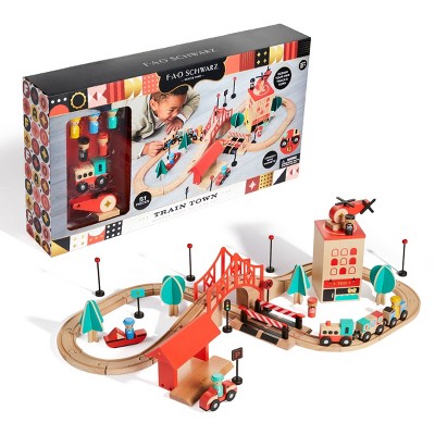 Crossing & Crane Set - 34 Piece Wooden Railway Playset