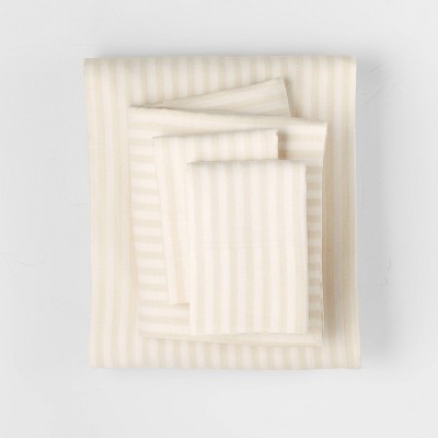 Full Linen Blend Sheet Set Natural Stripe - Casaluna™