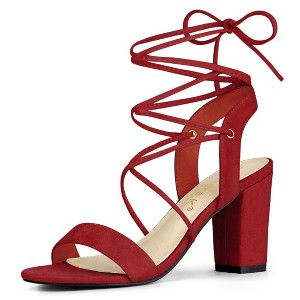 Allegra K Women's Back to College Lace Up Block High Heels Sandals - 1 of 4