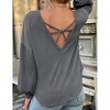 Women's Long Sleeve Knit Top Back Cutout Side Pocket Round Neck Casual Loose Sweater Tops - 3 of 3