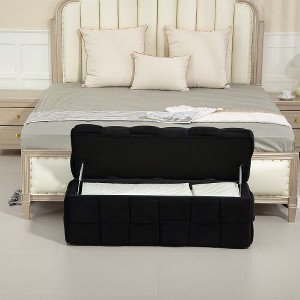 Sapphtopaz Velvet Ottoman Bench with Storage & Safety Hinge, Entryway & Bedroom Seating, Upholstered Storage Ottoman, Entryway Padded Footstool - 1 of 4