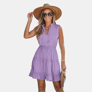 Women's Breezy Tiered Skirt Ruffled Neck Sleeveless Dress - Cupshe - 1 of 4