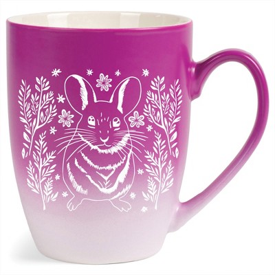 Elanze Designs 12 Ounce Vibrant Two Toned Ombre Ceramic Tea Coffee Cup Mug Magenta White Springtime Mouse
