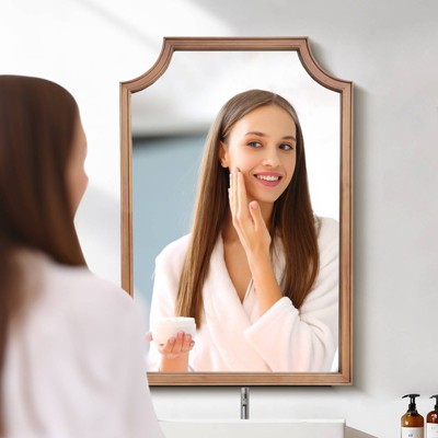 Natural Wood Farmhouse Arch Wall Mirror 24" x 36"