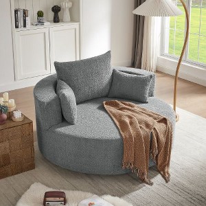 Kumasinova 360° Swivel Chair, Round Barrel Chair, Chenille Accent Chair, Modern Sofa Chair with 3 Removable Pillows, Armchair for Living Room/Bedroom - 1 of 4