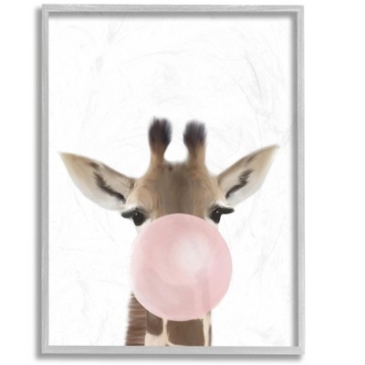 Stupell Industries Baby Giraffe with Pink Bubble Gum Safari Animal