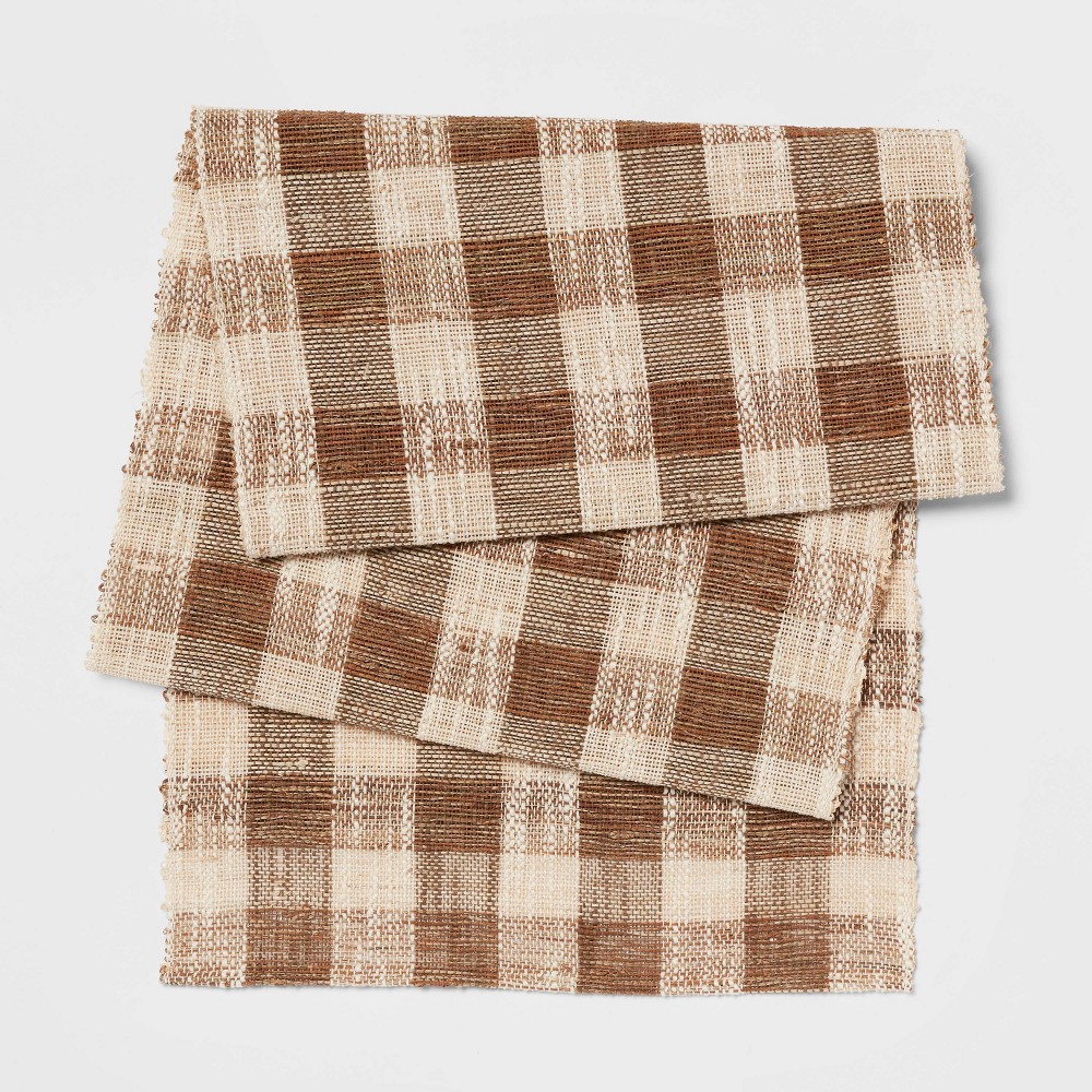 Photos - Tablecloth / Napkin 72" x 14" Cotton Gingham Table Runner Brown - Threshold™
