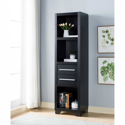 72" Wood Media Pier with Three Shelves and Two Drawers on Metal Glides for Living Room and Bedroom