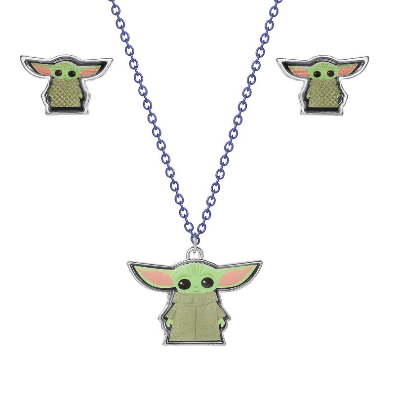 Disney Star Wars The Mandalorian Grogu Fashion Stud Earrings and Necklace Set, Officially Licensed, 1 of 7