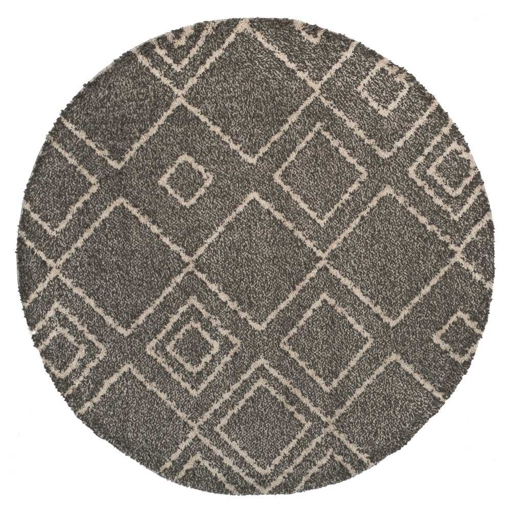 Brown/Ivory Abstract Shag/Flokati Loomed Round Area Rug - (6'7in Round) - Safavieh