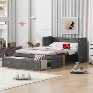 Full/Queen Size Murphy Bed with USB Port and a Large Drawer - ModernLuxe - 1 of 4