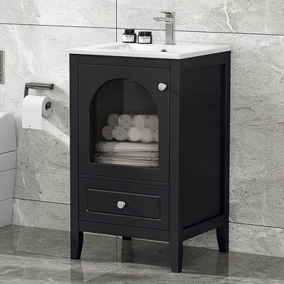 NicBex Bathroom Vanity with Sink,Bathroom Sink Vanity with Soft Closing Door,18/18.3/18.5 inch Bathroom Sink Cabinet for Bathroom,White/Black