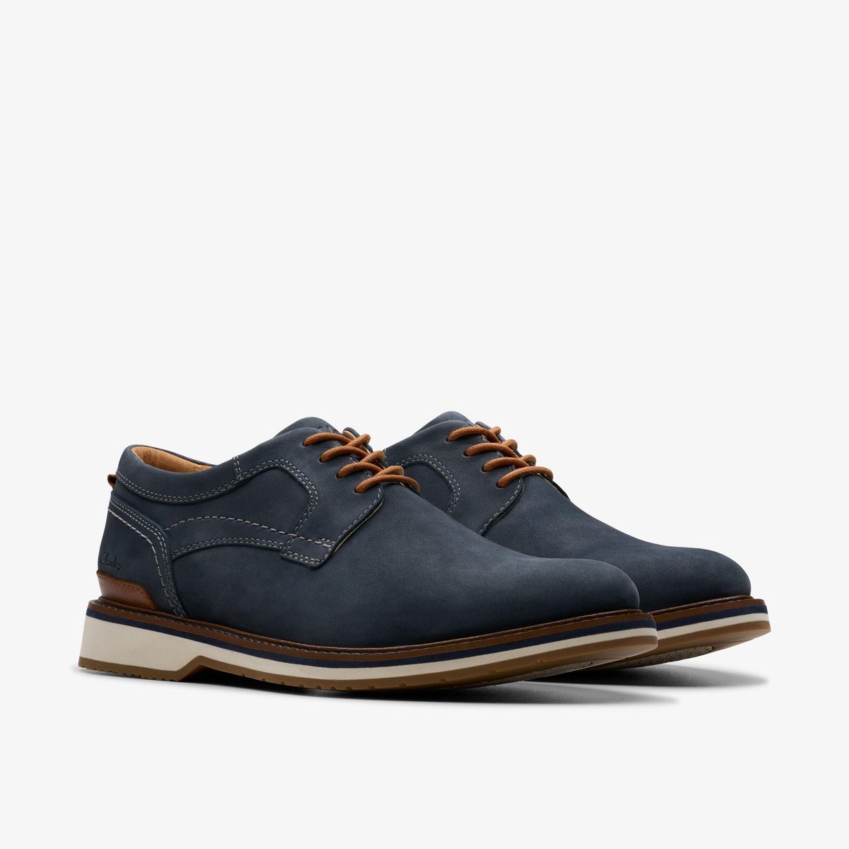 Clarks Mens Monahan Plain Navy Nubuck Shoes - thumbnail 4