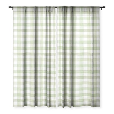 Ninola Design Watercolor Gingham Salad Green Single Panel Sheer Window Curtain - Deny Designs