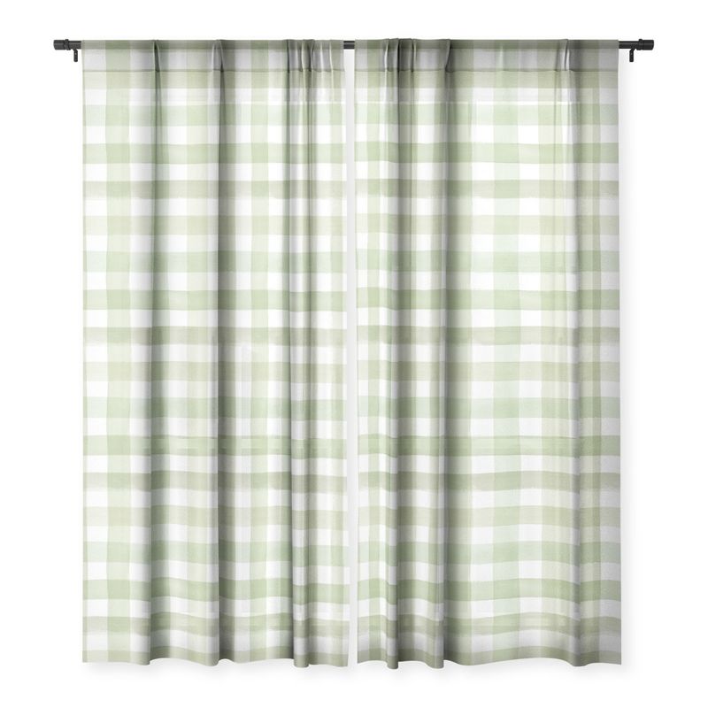 Ninola Design Watercolor Gingham Salad Green Single Panel Sheer Window Curtain - Deny Designs, 3 of 7