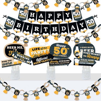 Big Dot of Happiness Cheers and Beers to 50 Years - Banner and Photo Booth Decorations - 50th Birthday Party Supplies Kit - Doterrific Bundle