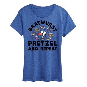 Women's - Peanuts - Bratwurst Pretzel And Repeat Snoopy Short Sleeve Graphic T-Shirt - 1 of 4