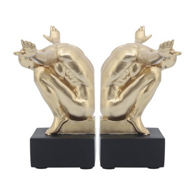Sagebrook Home Set of 2 Gold and Black Bookends - Contemporary Polyresin 6" Man Figure Bookends For Home or Office Book Storage Decor - Unique Gift