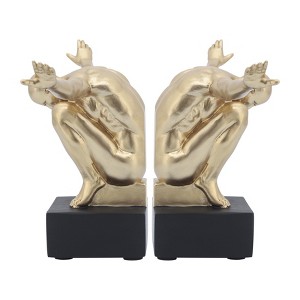 Sagebrook Home Set of 2 Gold and Black Bookends - Contemporary Polyresin 6" Man Figure Bookends For Home or Office Book Storage Decor - Unique Gift - 1 of 4