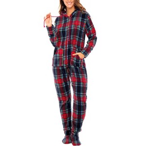 ADR Women's Plush Fleece One Piece Hooded Footed Zipper Pajamas, Soft Adult Jumpsuit PJs with Hood - 1 of 4
